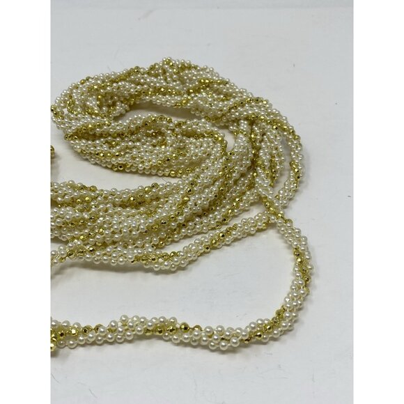 Vintage Faux Pearl & Gold Beaded Garland 15.5 Feet Twisted Strands Christmas - Picture 8 of 9